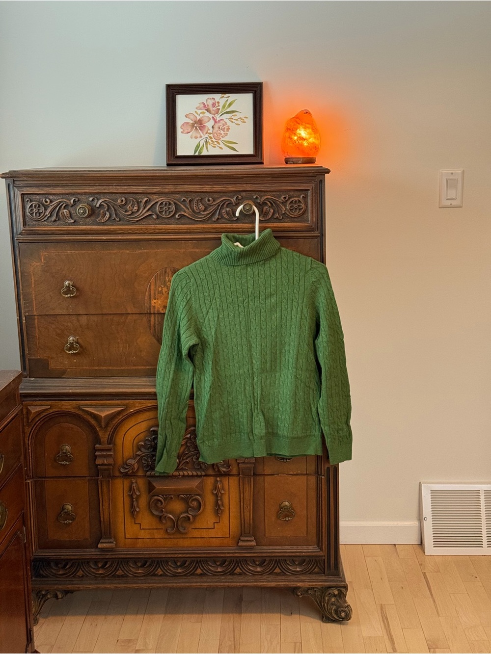 Lands' End Green Cable Turtleneck Sweater - Picture 1 of 2